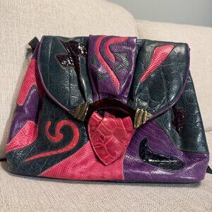 Vintage Sharif Multicolor Patchwork Exotic Leather Shoulder Bag – Rare 80s/90s